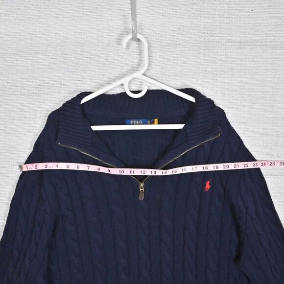 Polo Ralph Lauren Chunky Cable Knit Warm 1/4 Zip Mock Neck Sweater Navy Blue 2XB - Picture 13 of 16